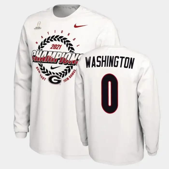 Men's Georgia Bulldogs #0 Darnell Washington 2021 National Champions College White Football T-Shirt 2410KEFC2