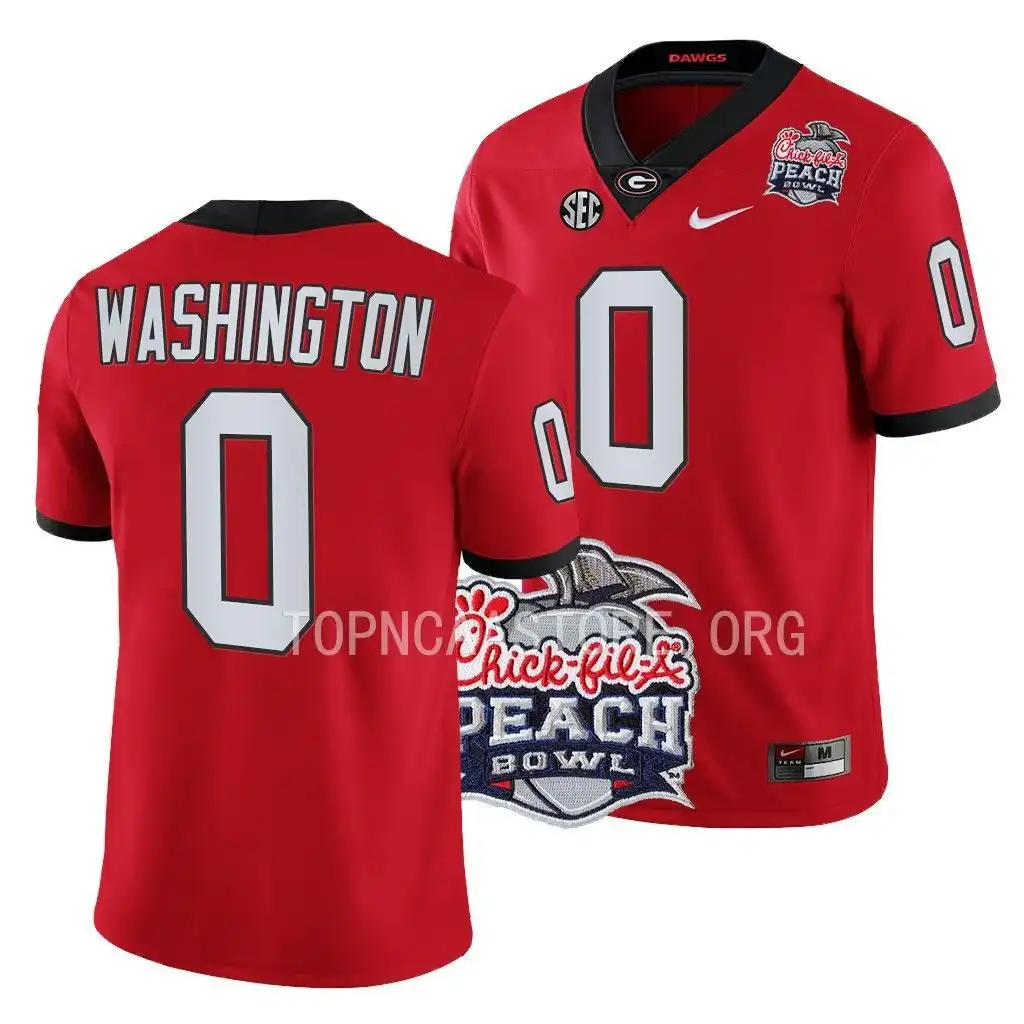 Men's Georgia Bulldogs #0 Darnell Washington 2022 Peach Bowl Playoff College Red Football Jersey 2410BEJB3