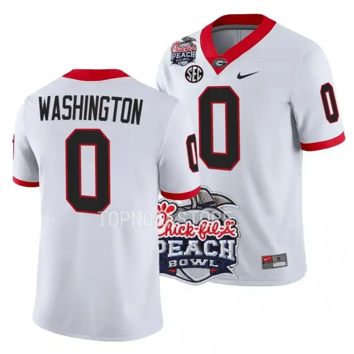 Men's Georgia Bulldogs #0 Darnell Washington 2022 Peach Bowl Playoff College White Football Jersey 2410LSOP4