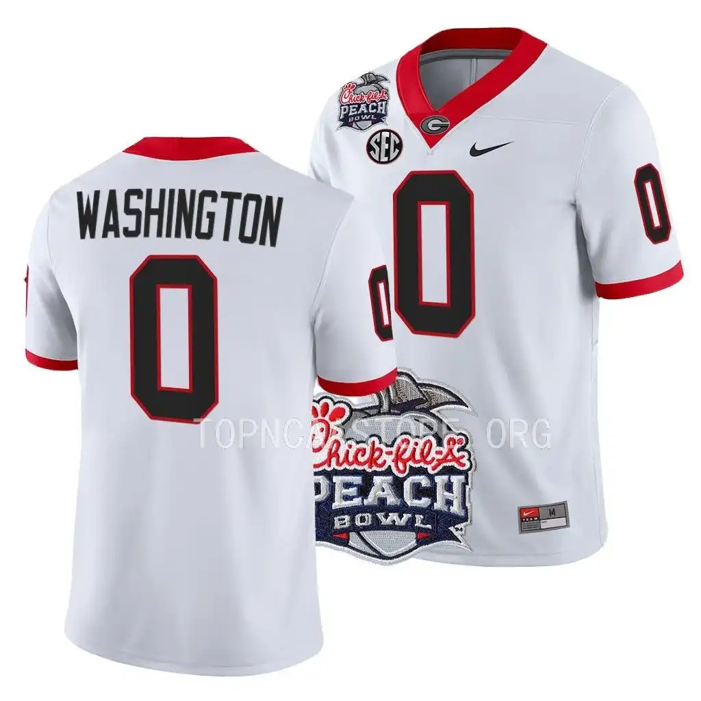 Men's Georgia Bulldogs #0 Darnell Washington 2022 Peach Bowl Playoff College White Football Jersey 2410OLYB2