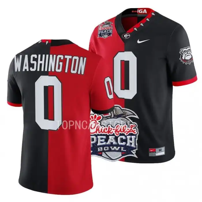 Men's Georgia Bulldogs #0 Darnell Washington 2022 Peach Bowl Red College Split Black Football Jersey 2410AOAH3