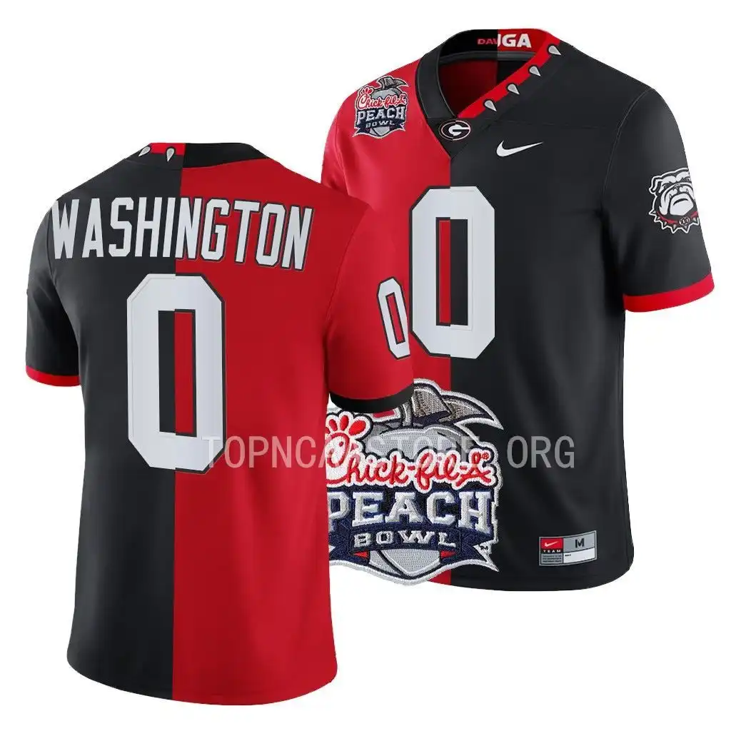 Men's Georgia Bulldogs #0 Darnell Washington 2022 Peach Bowl Red College Split Black Football Jersey 2410AZAU6