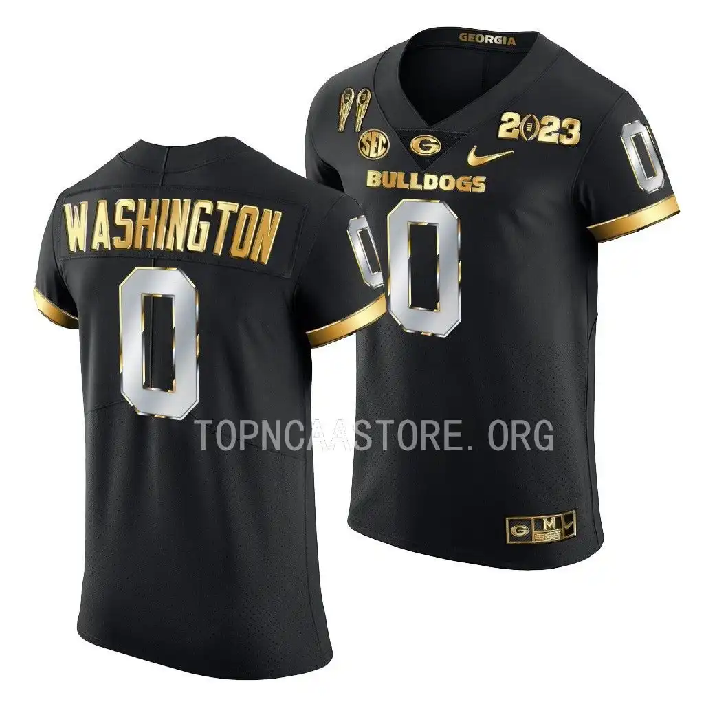 Men's Georgia Bulldogs #0 Darnell Washington 2X CFBPlayoff National Champions Golden College Black Limited Football Jersey 2410ZQHY3