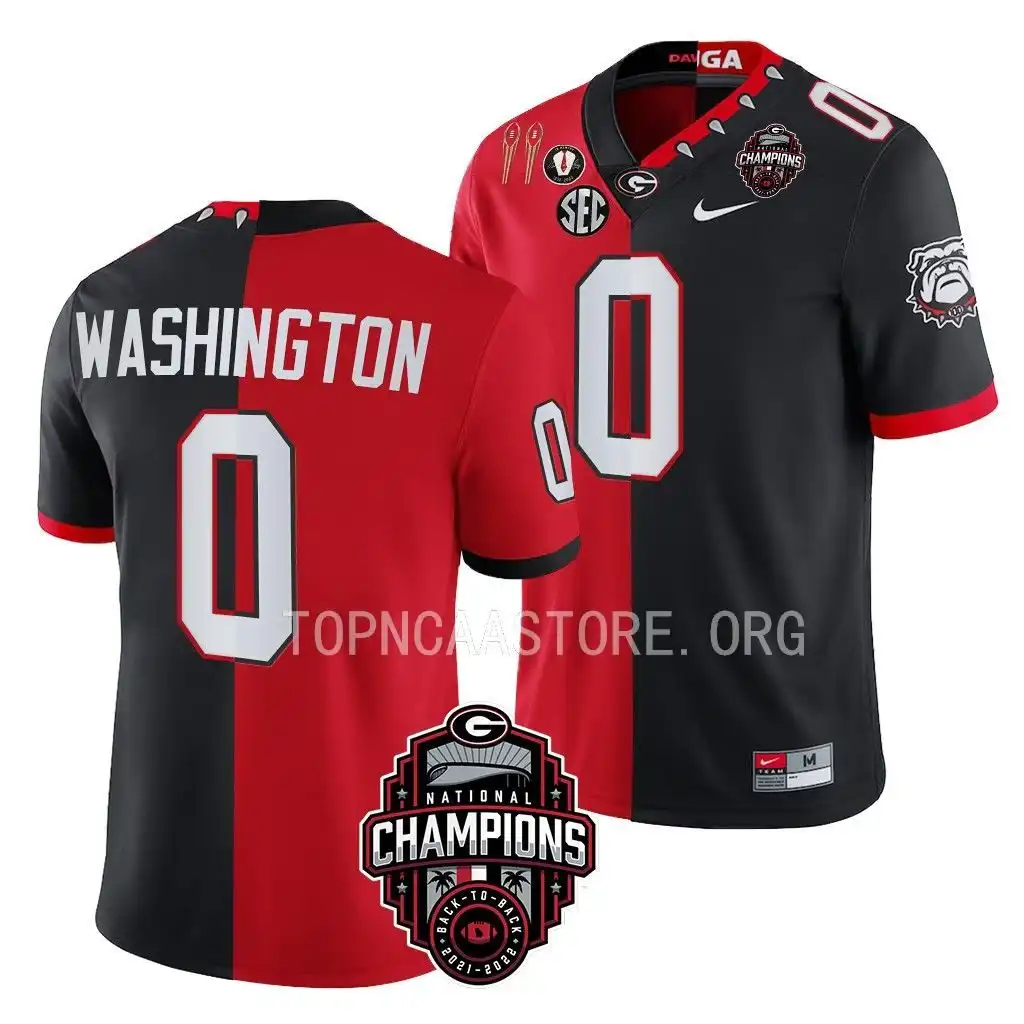 Men's Georgia Bulldogs #0 Darnell Washington Back-To-Back Red College 2X National Champions Black Split Football Jersey 2410FVDA8