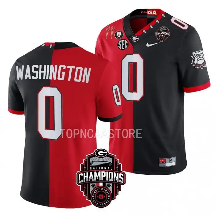 Men's Georgia Bulldogs #0 Darnell Washington Back-To-Back Red College 2X National Champions Black Split Football Jersey 2410YPMU4