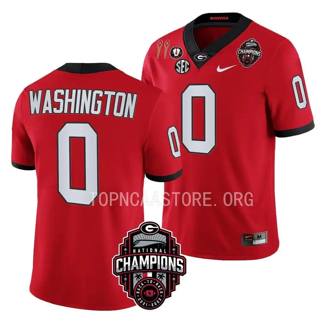 Men's Georgia Bulldogs #0 Darnell Washington Back-To-Back Red College National Champions CFBPlayoff 2023 Football Jersey 2410HYJD3