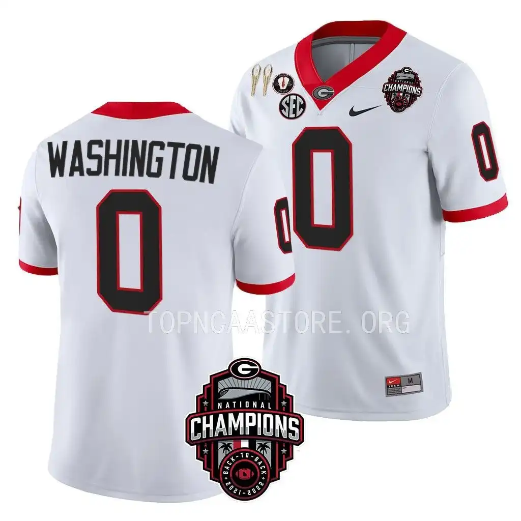 Men's Georgia Bulldogs #0 Darnell Washington Back-To-Back White College National Champions CFBPlayoff 2023 Football Jersey 2410NXKI7