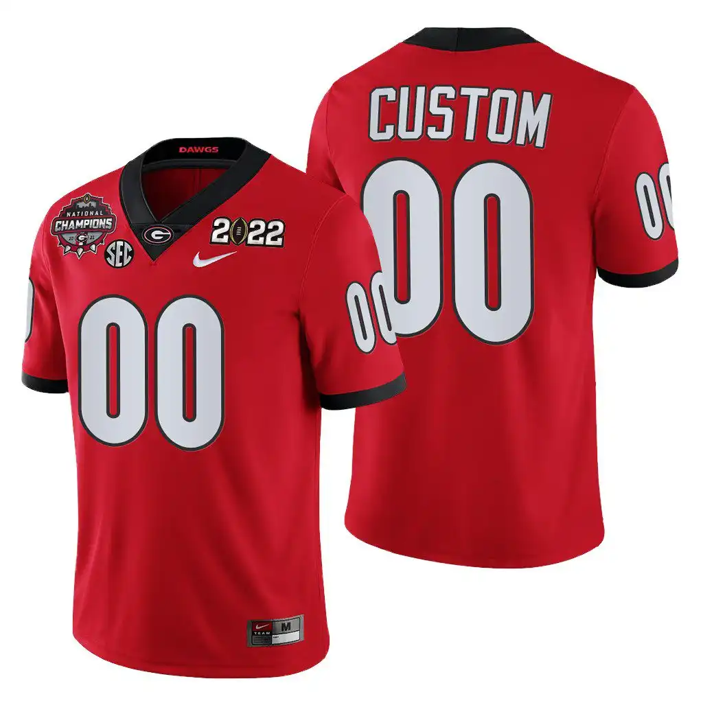 Men's Georgia Bulldogs #00 Custom 2021-22 National Champions College CFP Red Football Jersey 2410KTCZ3