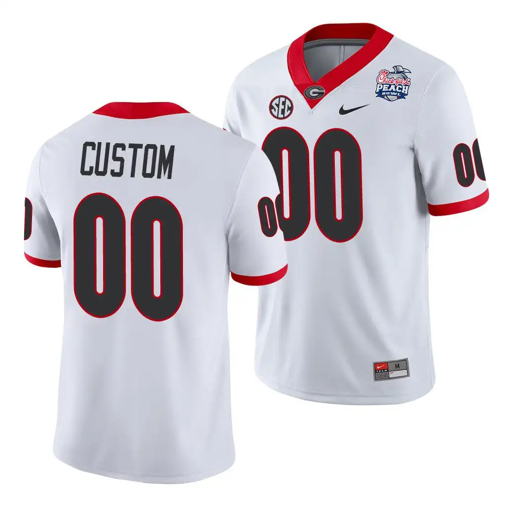 Men's Georgia Bulldogs #00 Custom 2021 Peach Bowl College White Football Jersey 2410VMDG1