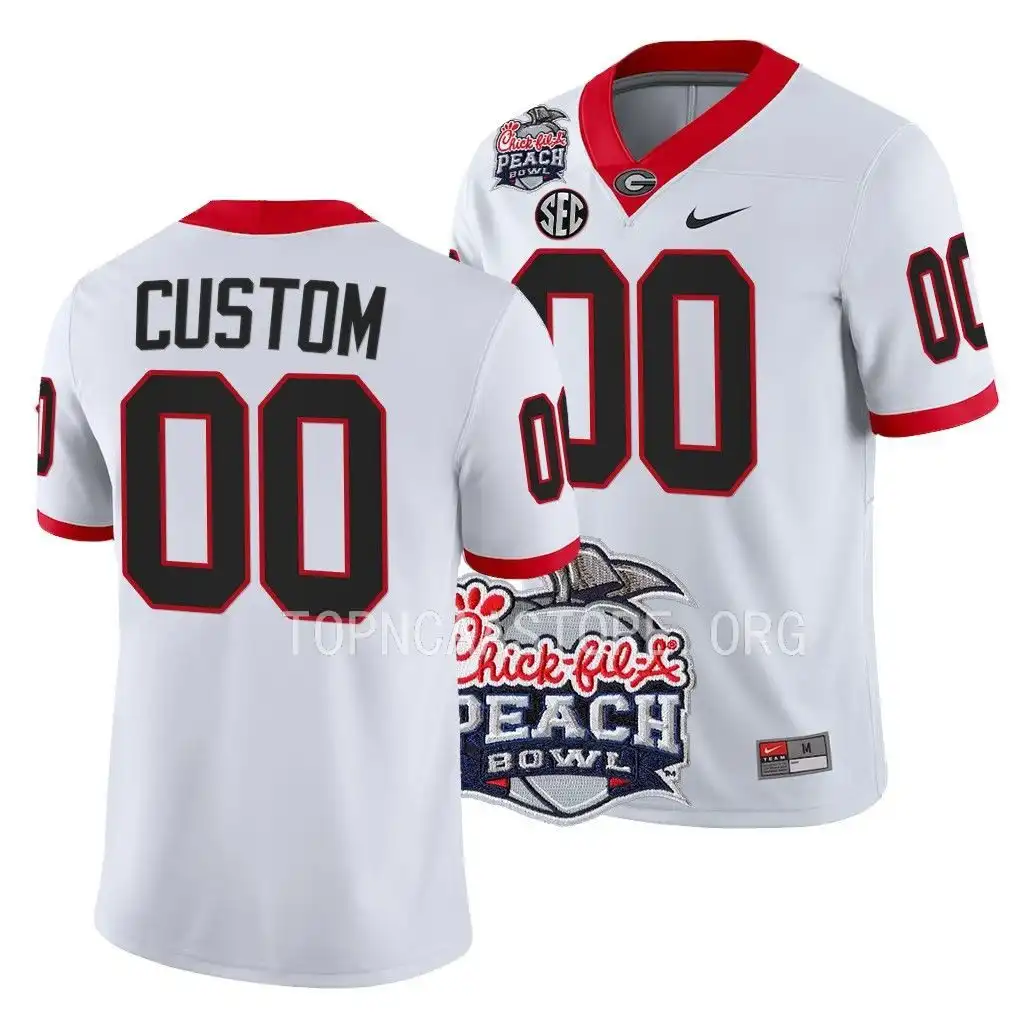 Men's Georgia Bulldogs #00 Custom 2022 Peach Bowl Playoff College White Football Jersey 2410JQBH0