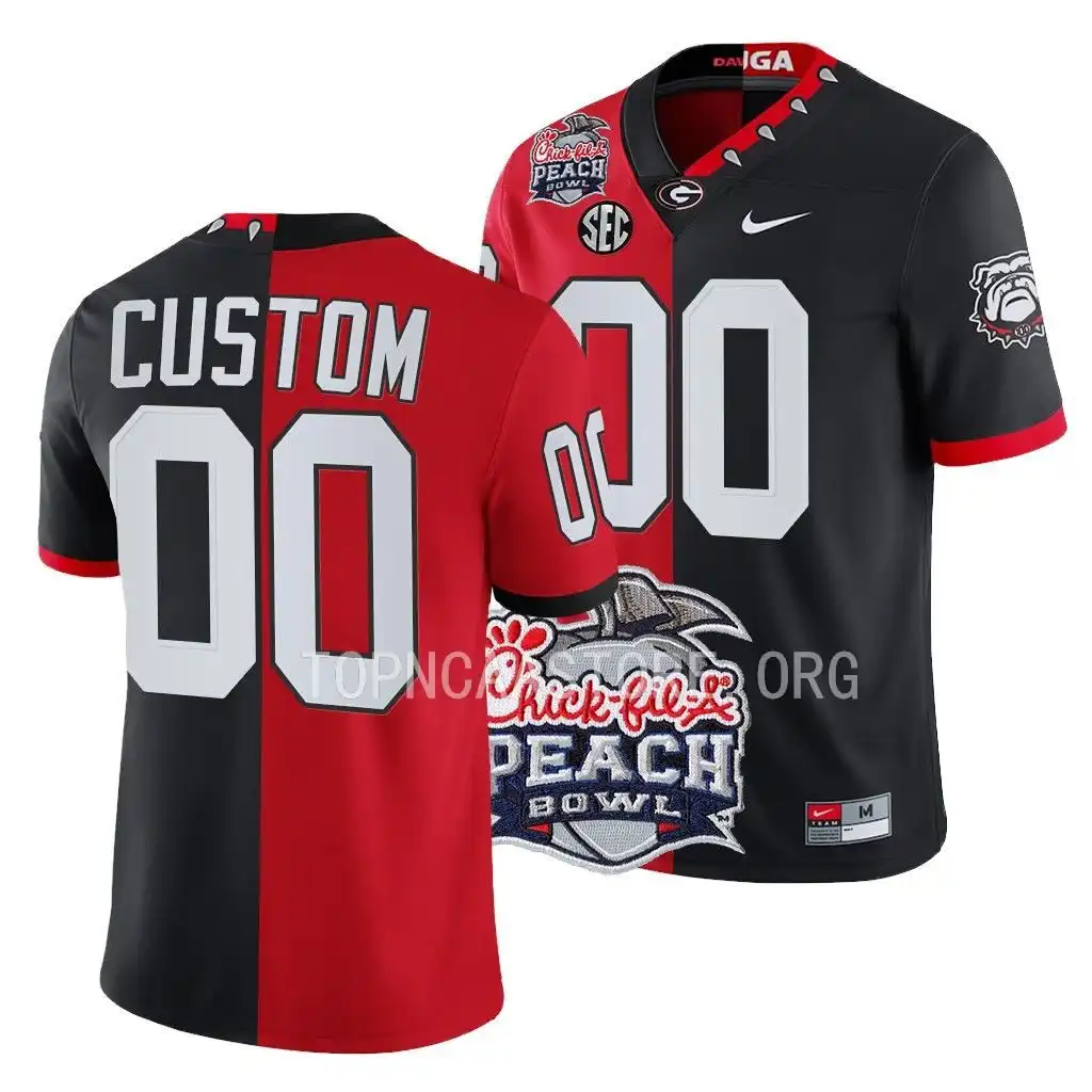 Men's Georgia Bulldogs #00 Custom 2022 Peach Bowl Red College Split Black Football Jersey 2410QFNX1