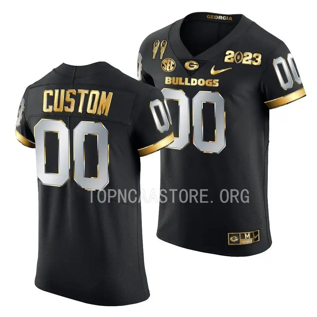 Men's Georgia Bulldogs #00 Custom 2X CFBPlayoff National Champions Golden College Black Limited Football Jersey 2410XDJS5