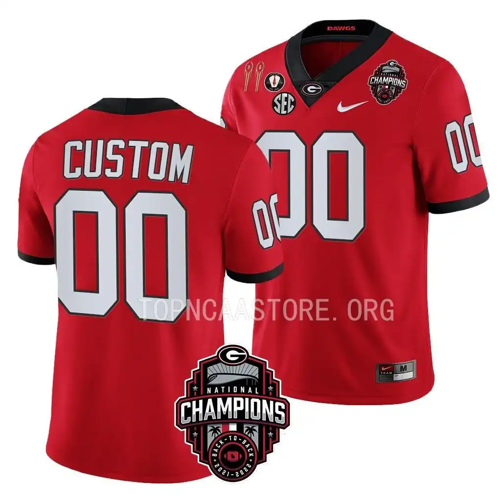 Men's Georgia Bulldogs #00 Custom Back-To-Back Red College National Champions CFBPlayoff 2023 Football Jersey 2410LDMX5