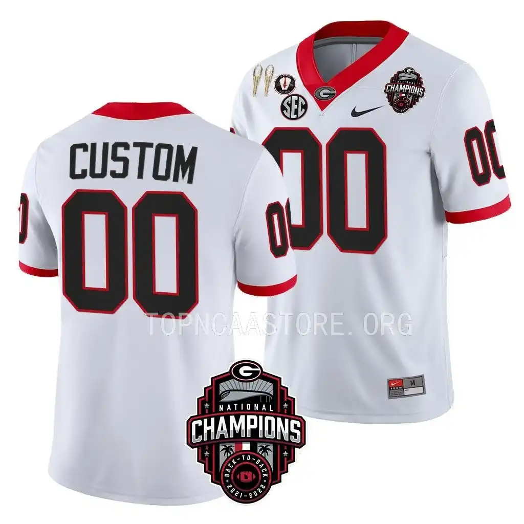 Men's Georgia Bulldogs #00 Custom Back-To-Back White College National Champions CFBPlayoff 2023 Football Jersey 2410RJXS6