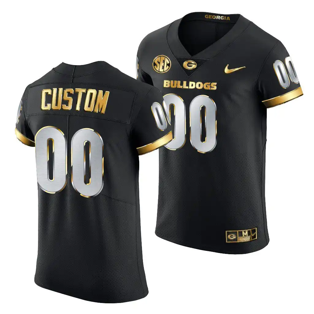 Men's Georgia Bulldogs #00 Custom Black Golden Edition 2020-21 College Authentic Football Jersey 2410DHHE4