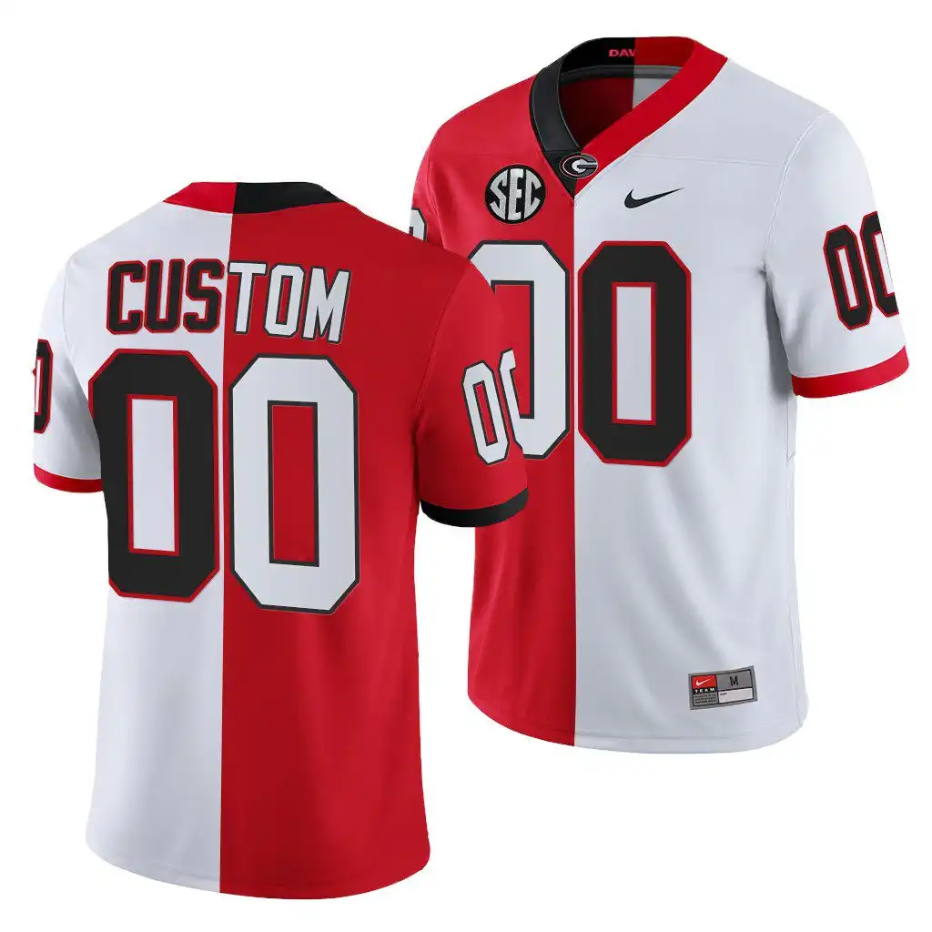 Men's Georgia Bulldogs #00 Custom Red 2021-22 College White Split Edition Football Jersey 2410FUGK1