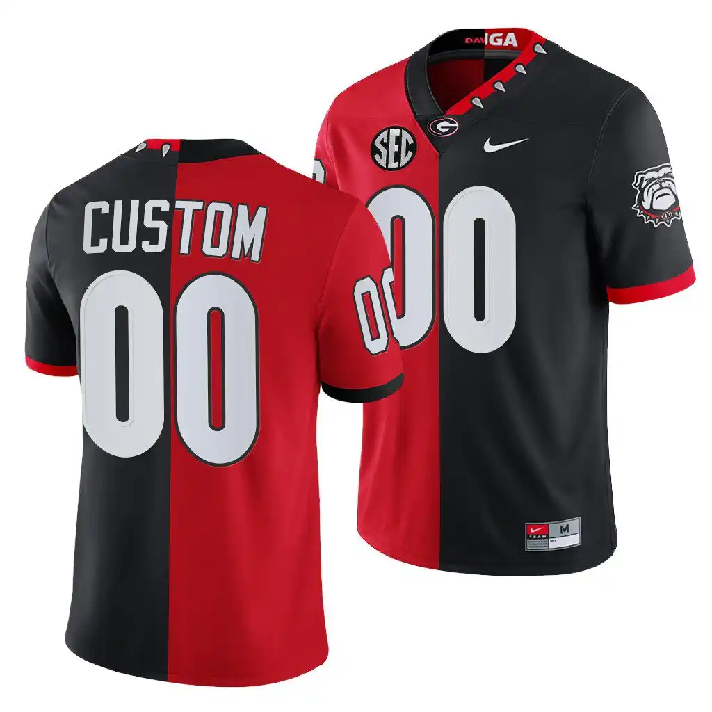 Men's Georgia Bulldogs #00 Custom Red 2021-22 th Anniversary College Black Split Edition Mascot 1 Football Jersey 2410NQBK8