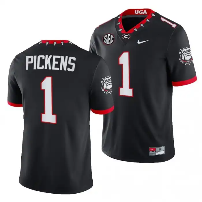 Men's Georgia Bulldogs #1 George Pickens Block Number Font 100th Anniversary College Black 1 Football Jersey 2410PLSJ4