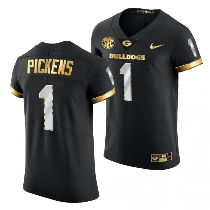 Men's Georgia Bulldogs #1 George Pickens Golden Edition College Black Football Jersey 2410ZZVJ5