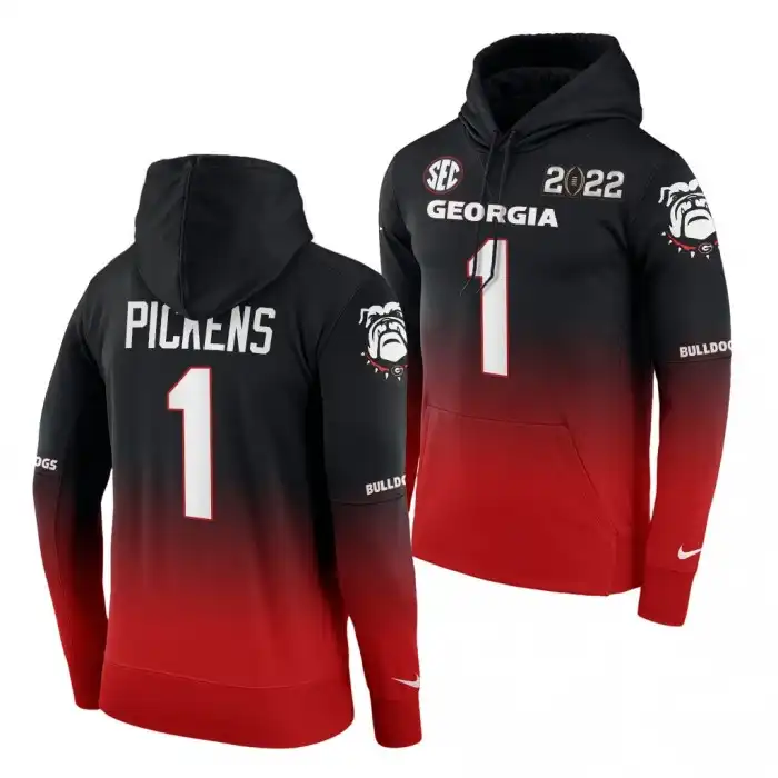 Men's Georgia Bulldogs #1 George Pickens Playoff Black College 2021 National Champions Red Football Hoodie 2410JVRR5