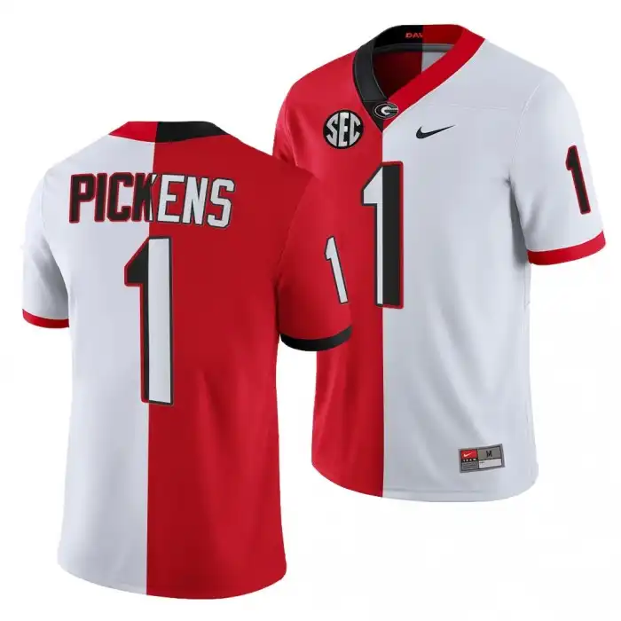 Men's Georgia Bulldogs #1 George Pickens Split Edition White College Red 1 Football Jersey 2410MSJY6