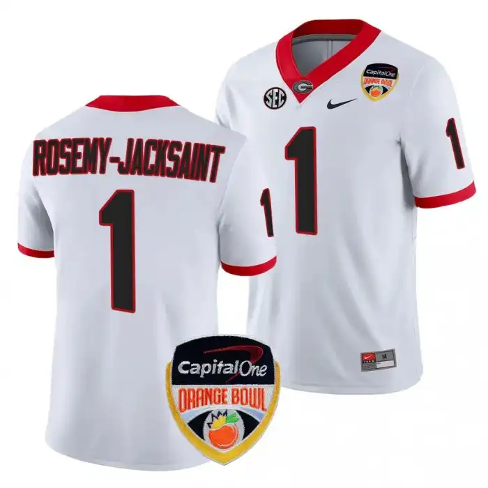 Men's Georgia Bulldogs #1 Marcus Rosemy-Jacksaint 2023 Orange Bowl Playoff Shirt College White Football Jersey 2410TBKE8