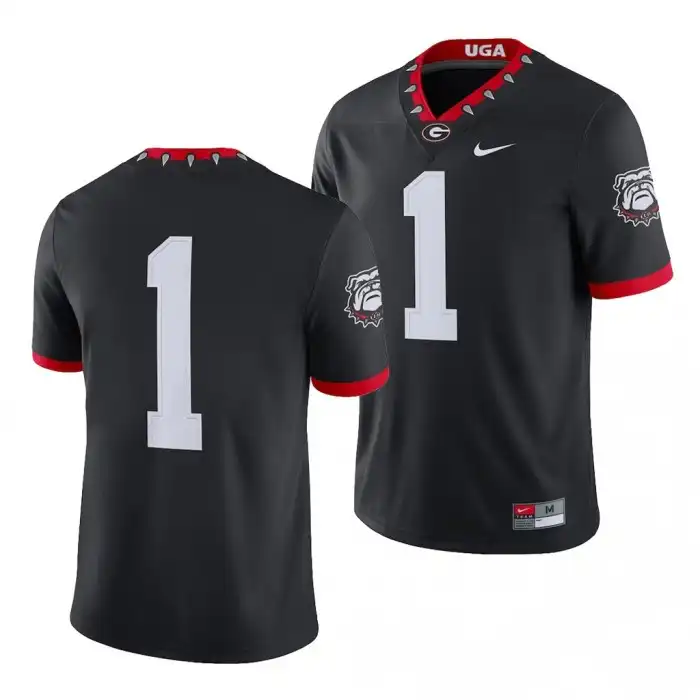 Men's Georgia Bulldogs #1 Number 100th Anniversary Alternate College Black Game Football Jersey 2410EBQI4