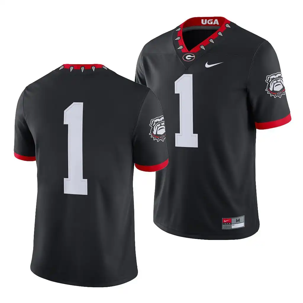 Men's Georgia Bulldogs #1 Number 100th Anniversary Alternate College Black Game Football Jersey 2410YJMG5