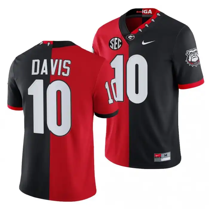 Men's Georgia Bulldogs #10 Fran Tarkenton Split Edition NFL Red College 100th Season Alumni Black Football Jersey 2410UYEK4