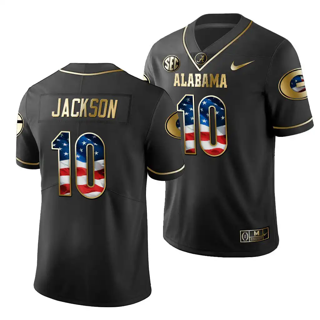 Men's Georgia Bulldogs #10 Kearis Jackson 2019 Black Golden Edition College Stars And Stripes Limited Football Jersey 2410BVTV0