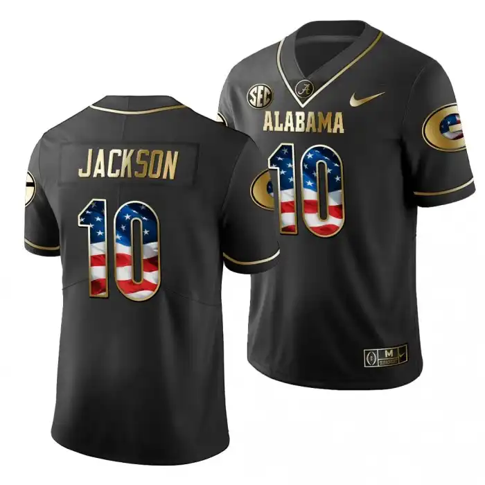 Men's Georgia Bulldogs #10 Kearis Jackson 2019 Black Golden Edition College Stars And Stripes Limited Football Jersey 2410RJVB4