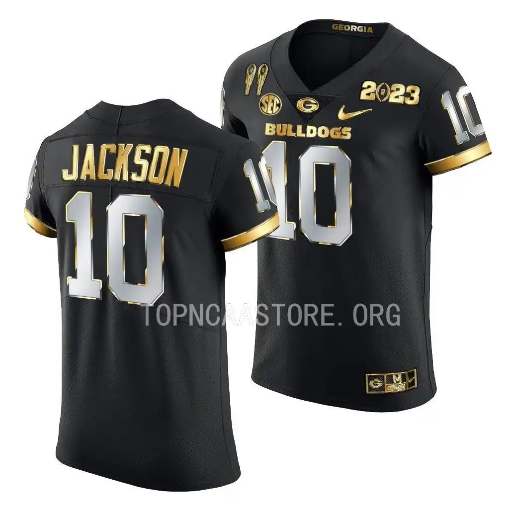 Men's Georgia Bulldogs #10 Kearis Jackson 2X CFBPlayoff National Champions Golden College Black Limited Football Jersey 2410VKKN8