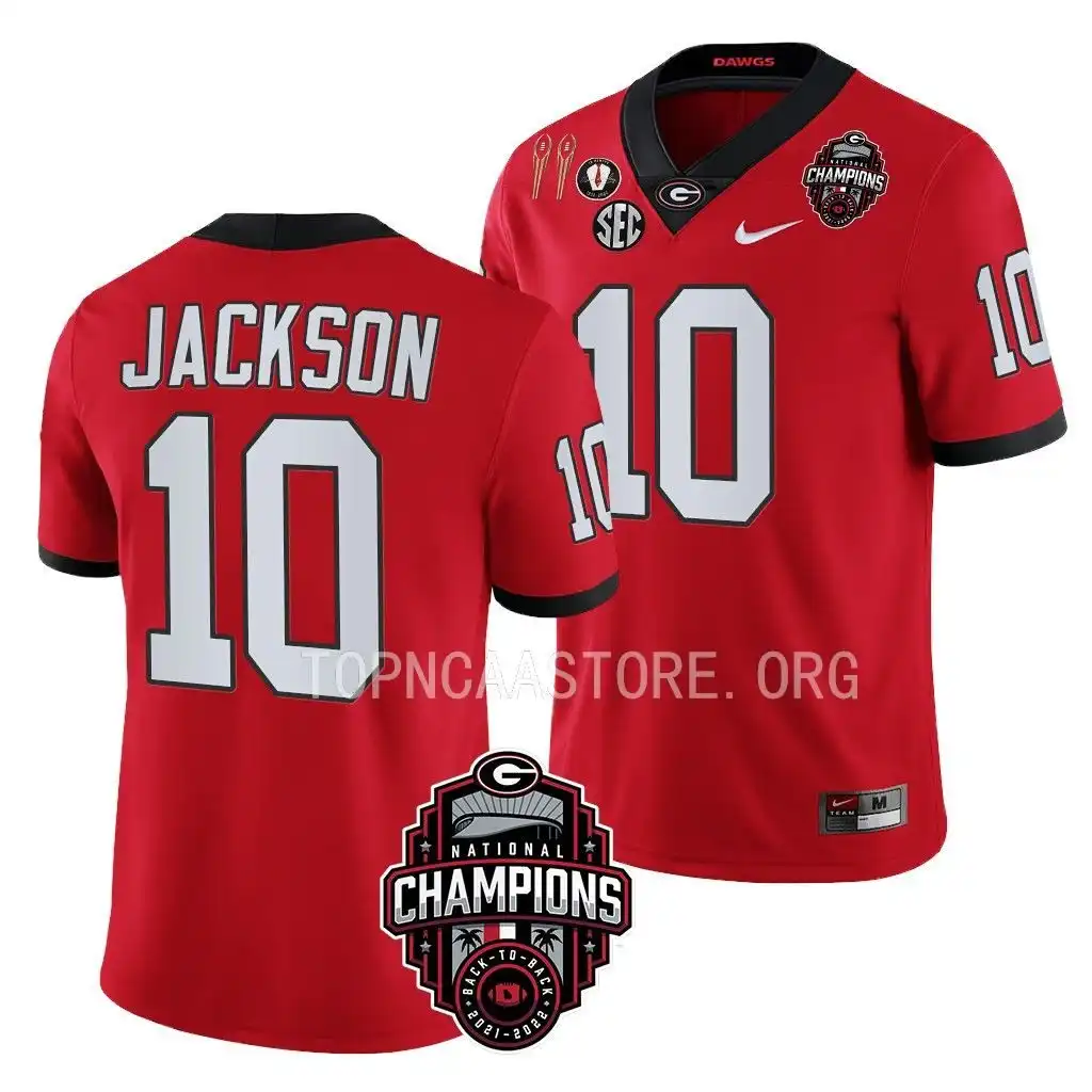 Men's Georgia Bulldogs #10 Kearis Jackson Back-To-Back Red College National Champions CFBPlayoff 2023 Football Jersey 2410EQEY3