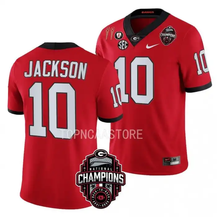 Men's Georgia Bulldogs #10 Kearis Jackson Back-To-Back Red College National Champions CFBPlayoff 2023 Football Jersey 2410HWRT2