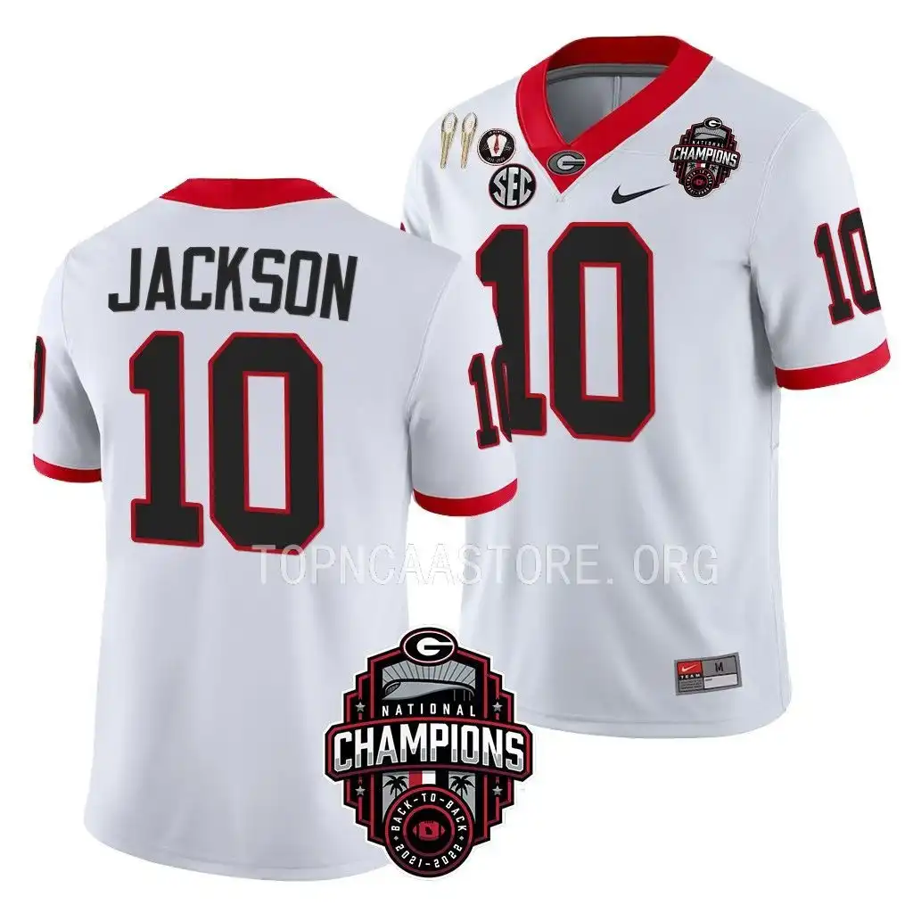 Men's Georgia Bulldogs #10 Kearis Jackson Back-To-Back White College National Champions CFBPlayoff 2023 Football Jersey 2410MQND5