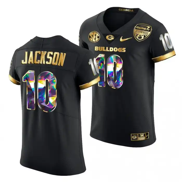 Men's Georgia Bulldogs #10 Kearis Jackson Black Golden Diamond Edition College 2021 Orange Bowl Football Jersey 2410WONF6