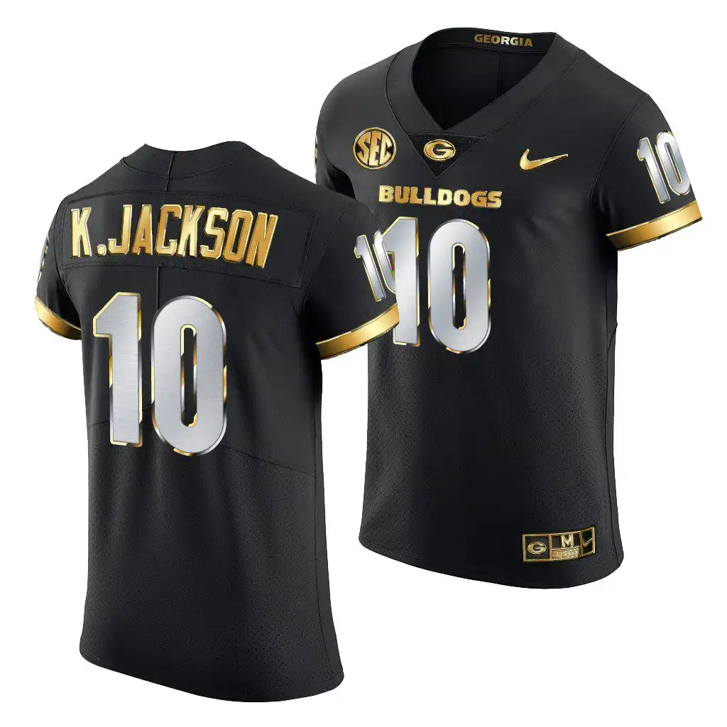 Men's Georgia Bulldogs #10 Kearis Jackson Black Golden Edition 2020-21 College Authentic Football Jersey 2410PCPL6