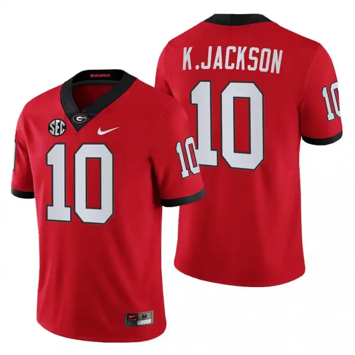 Men's Georgia Bulldogs #10 Kearis Jackson Block Number Font 2022 Chick-fil-A College Red Football Jersey 2410FBBM3