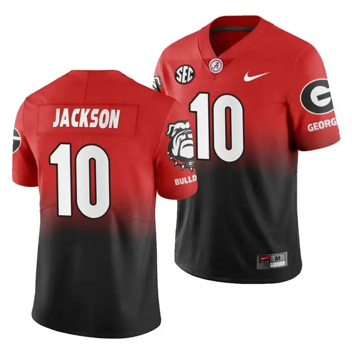 Men's Georgia Bulldogs #10 Kearis Jackson Gradient Red College 2019 Color Crash Black Football Jersey 2410BBOL5