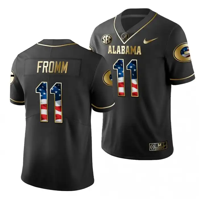 Men's Georgia Bulldogs #11 Jake Fromm 2019 Black Golden Edition College Stars And Stripes Limited Football Jersey 2410ADJM5