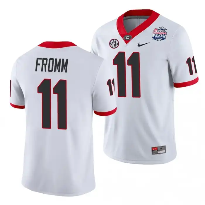 Men's Georgia Bulldogs #11 Jake Fromm 2021 Peach Bowl College White Football Jersey 2410DHRA5