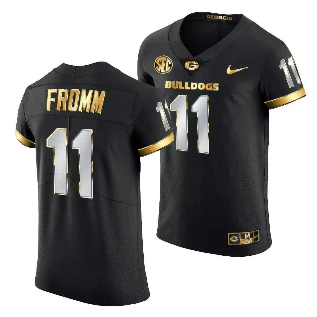 Men's Georgia Bulldogs #11 Jake Fromm Black Golden Edition 2020-21 College Authentic Football Jersey 2410JBNK7