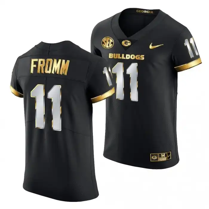 Men's Georgia Bulldogs #11 Jake Fromm Black Golden Edition 2020-21 College Authentic Football Jersey 2410RMNT6