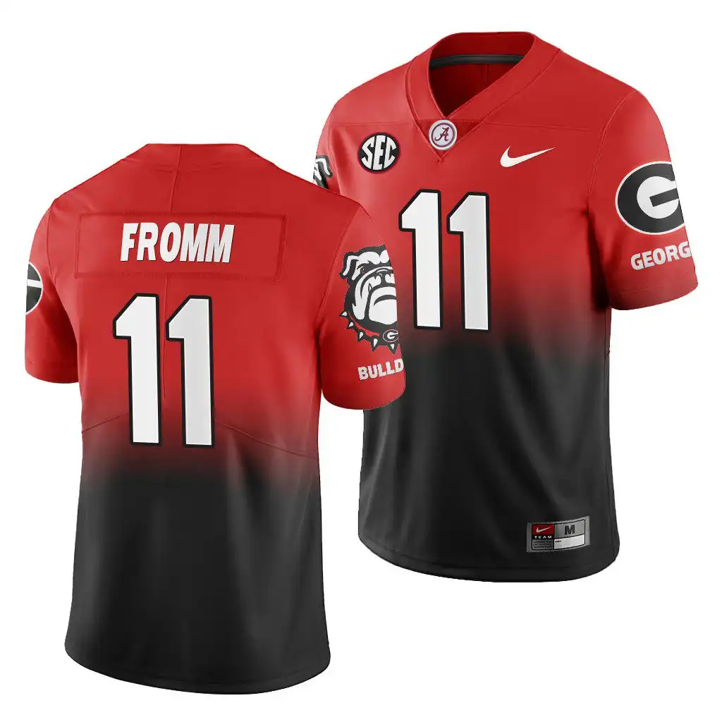 Men's Georgia Bulldogs #11 Jake Fromm Gradient Red College 2019 Color Crash Black Football Jersey 2410CHMD4