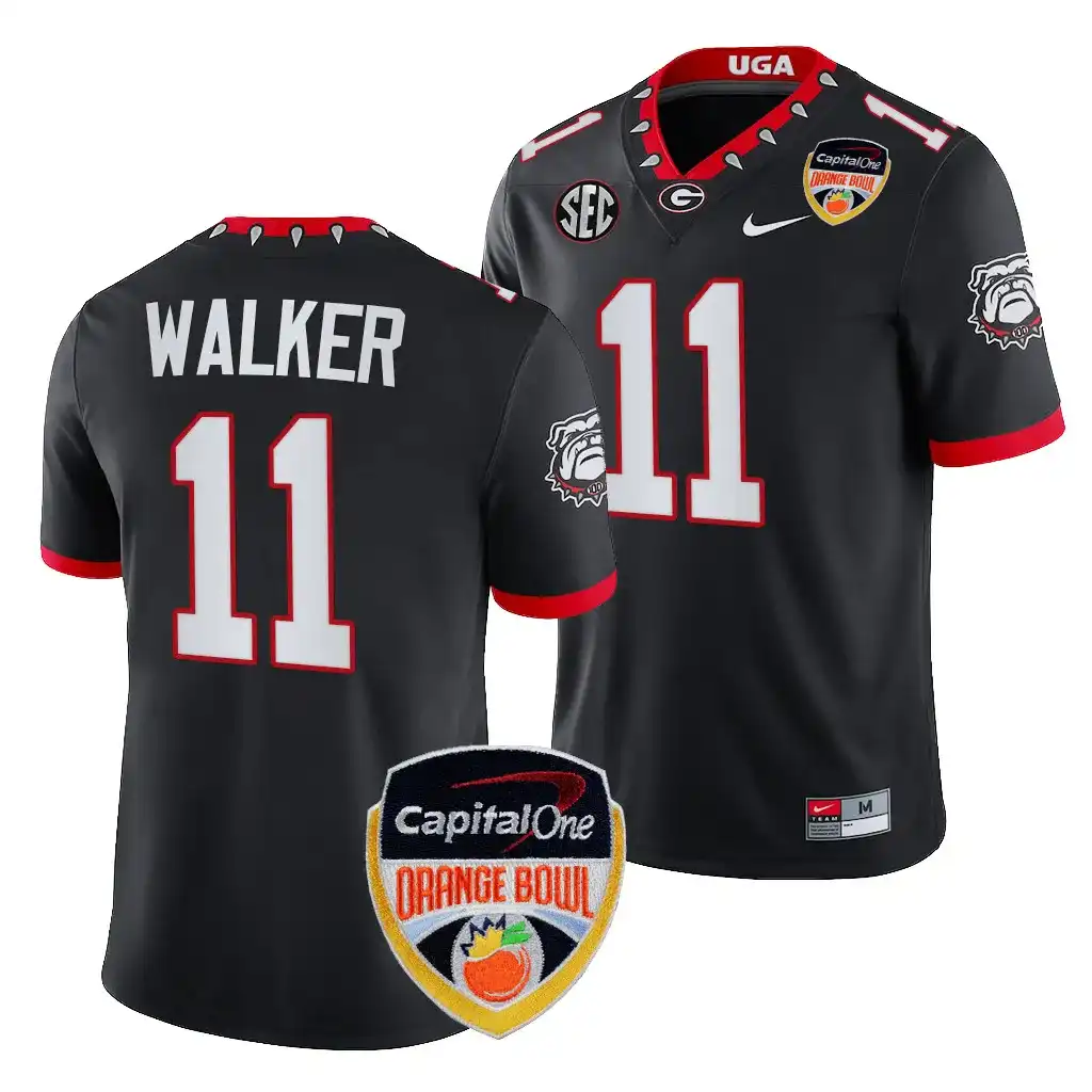 Men's Georgia Bulldogs #11 Jalon Walker 2023 Orange Bowl Playoff College Black Football Jersey 2410AAGY0