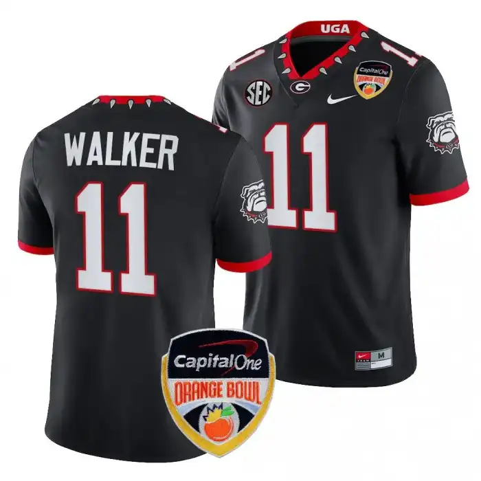 Men's Georgia Bulldogs #11 Jalon Walker 2023 Orange Bowl Playoff College Black Football Jersey 2410HZUC4