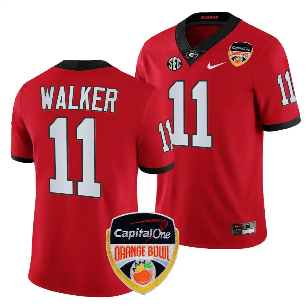 Men's Georgia Bulldogs #11 Jalon Walker 2023 Orange Bowl Playoff College Red Football Jersey 2410PHDM1