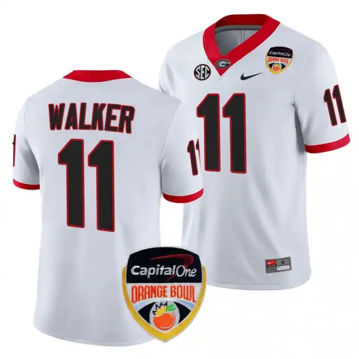 Men's Georgia Bulldogs #11 Jalon Walker 2023 Orange Bowl Playoff Shirt College White Football Jersey 2410CIIT5