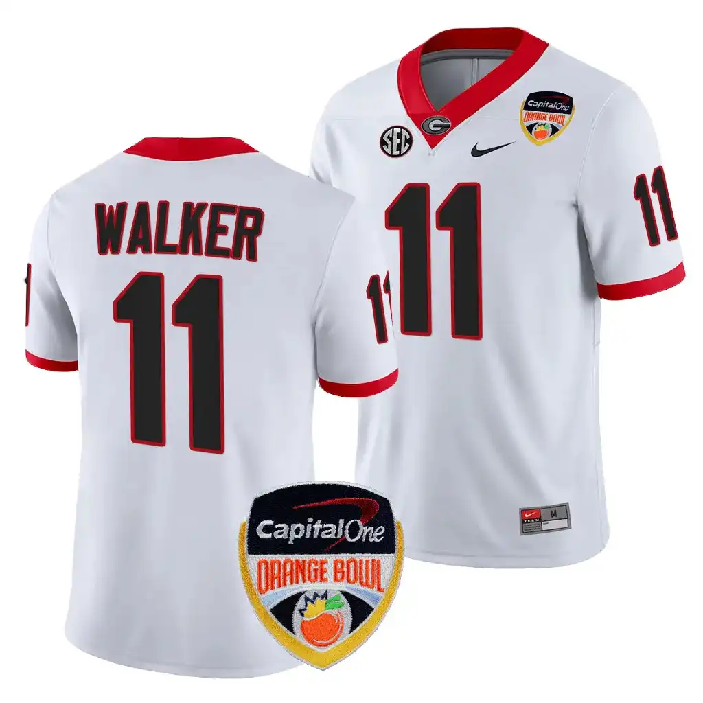 Men's Georgia Bulldogs #11 Jalon Walker 2023 Orange Bowl Playoff Shirt College White Football Jersey 2410VAMO2