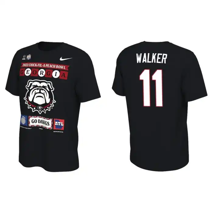 Men's Georgia Bulldogs #11 Jalon Walker Black 2022 Peach Bowl College Playoff Illustrated Football T-Shirt 2410YGMC2